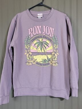 Ron Jon Lavender Crewneck with Pastel Tropical Graphic